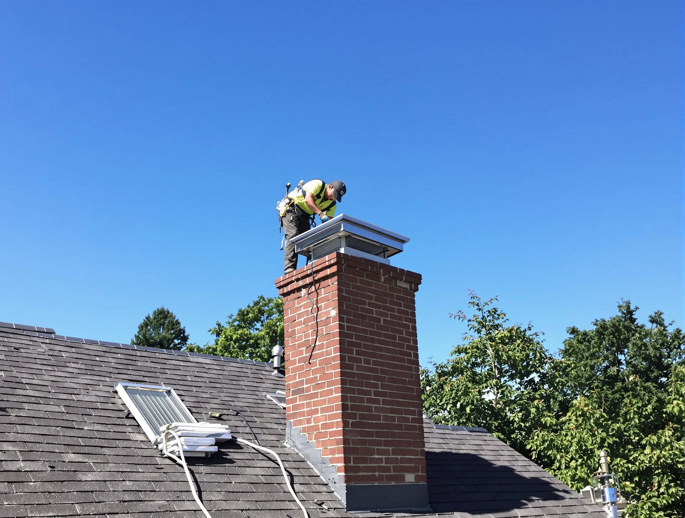 Glendale Chimney Sweep technician measuring a chimney cap in Glendale, AZ