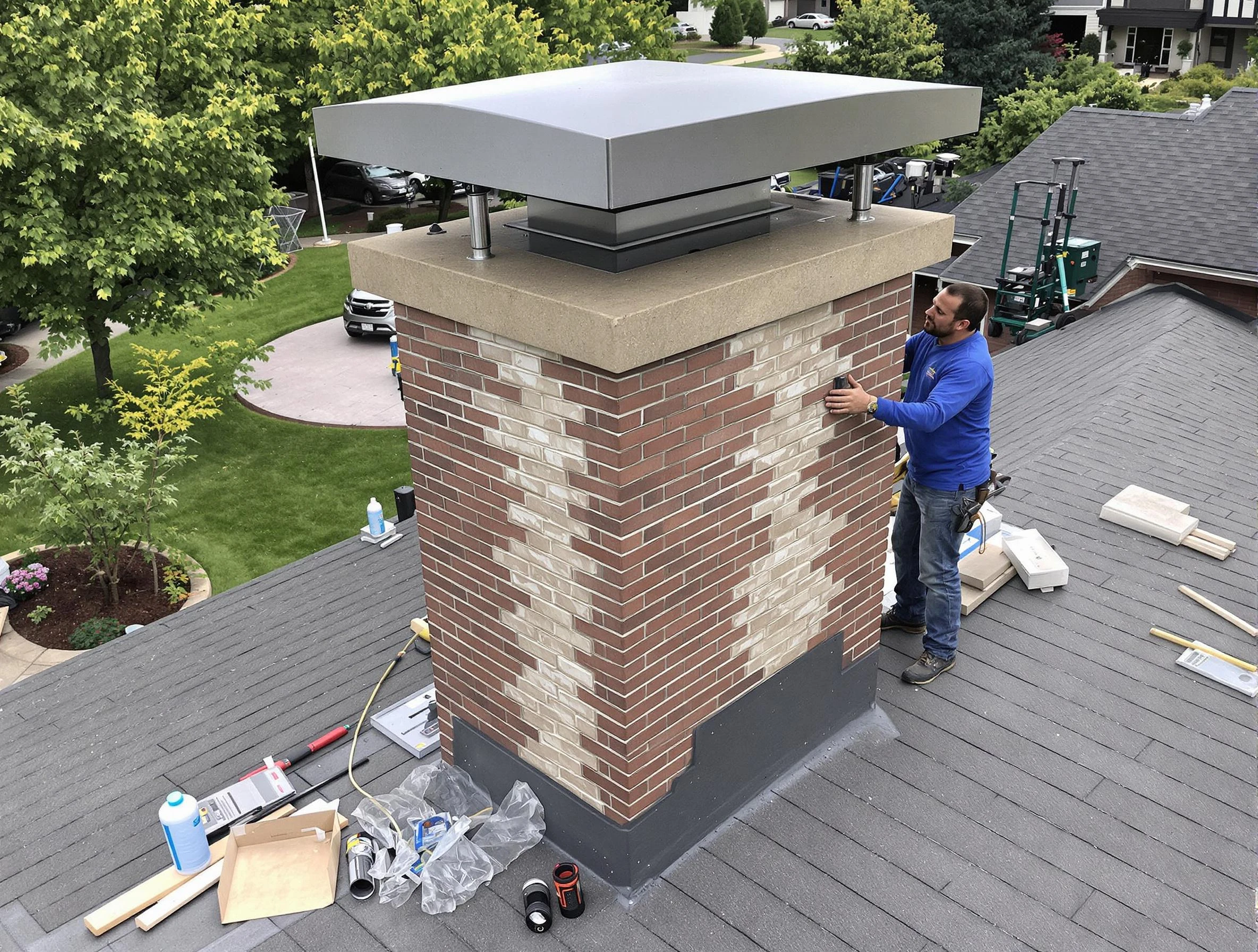 Glendale Chimney Sweep team working on a custom chimney remodel in Glendale, AZ